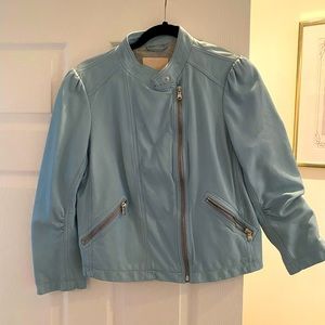 Rebecca Taylor Light Blue Leather Jacket. Size 10.